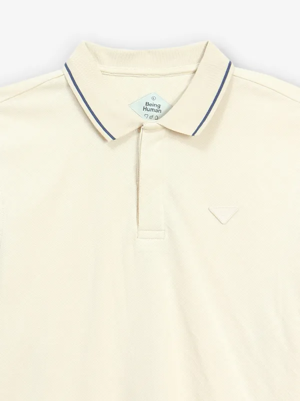 BEING HUMAN cream cotton polo t-shirt