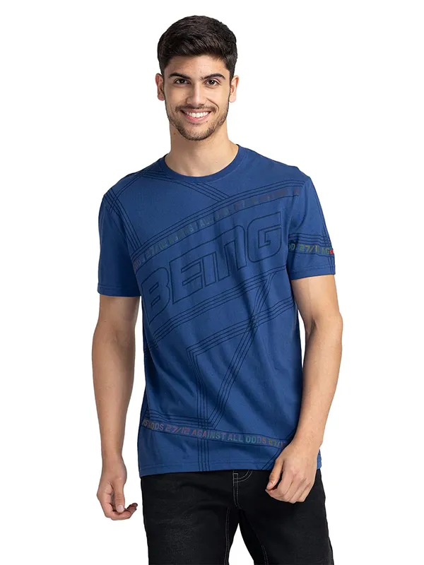 Being Human dark blue printed cotton t shirt
