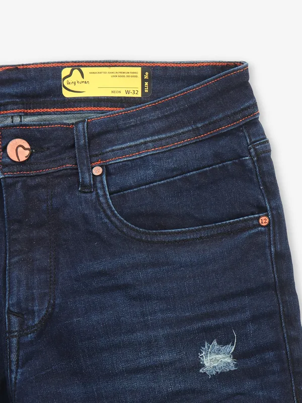 BEING HUMAN dark blue ripped jeans