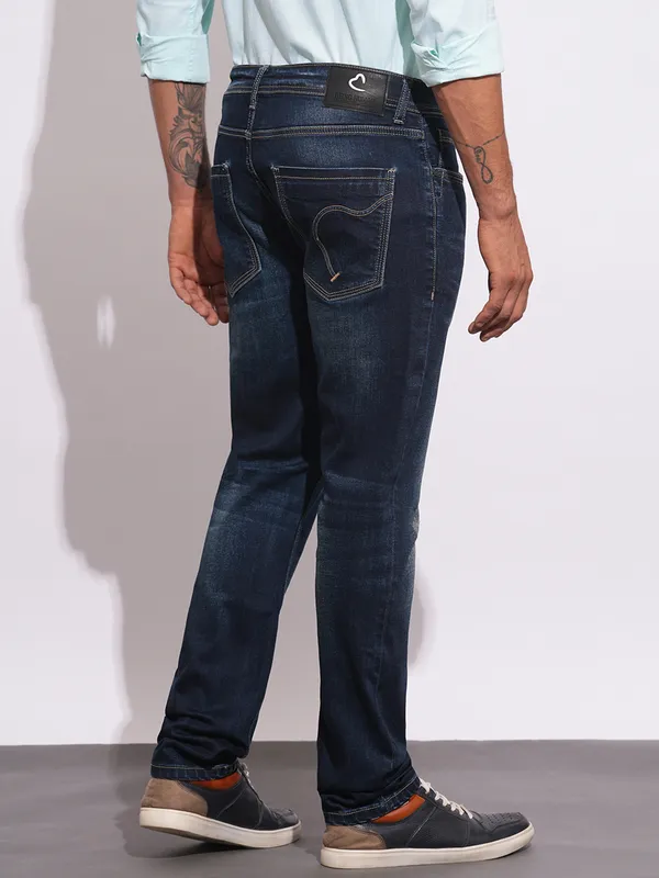 BEING HUMAN dark blue washed denim jeans for mens