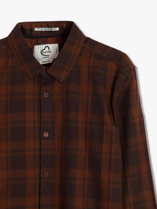 Being Human dark brown checks shirt