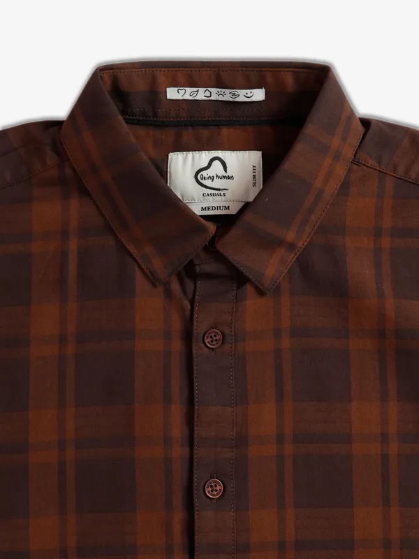 Being Human dark brown checks shirt