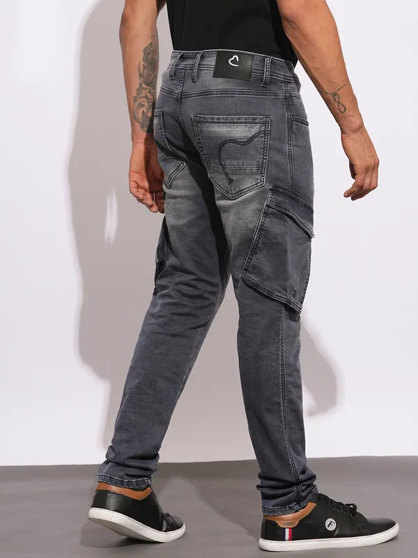 BEING HUMAN dark grey cargo fit jeans for mens