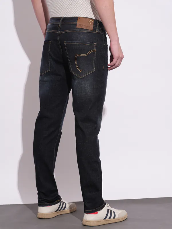 BEING HUMAN dark grey washed and ripped jeans for mens