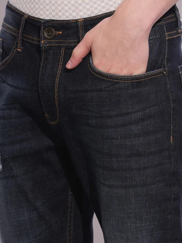 BEING HUMAN dark grey washed and ripped jeans for mens