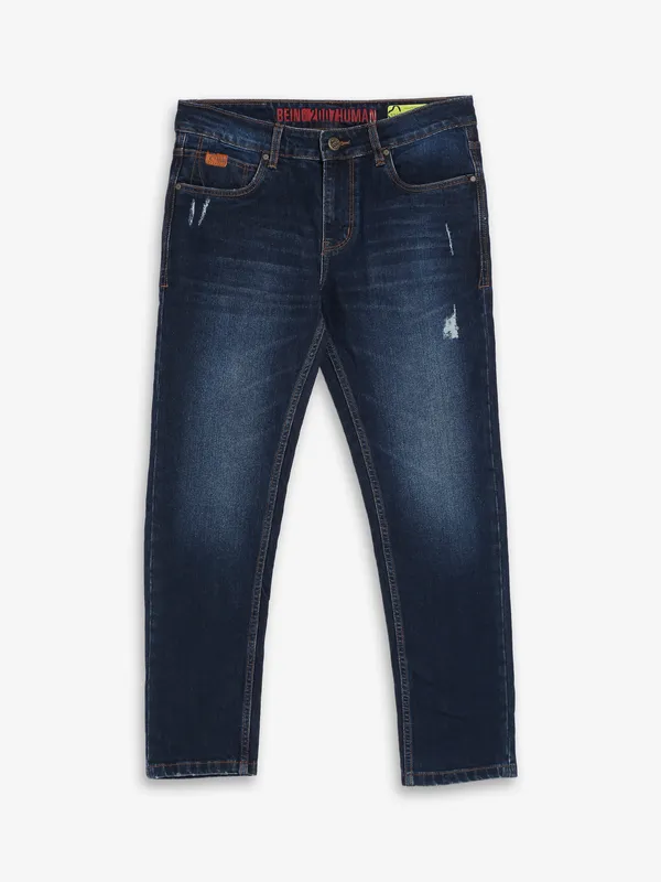 Being Human dark navy washed cropped jeans