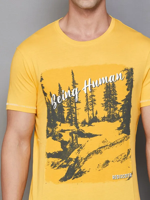 Being Human dark yellow cotton t shirt