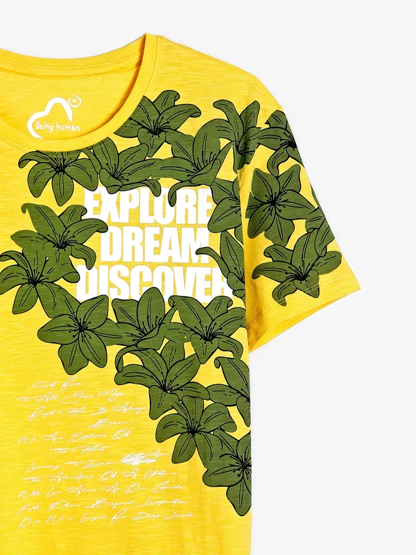 Being Human dark yellow printed t shirt