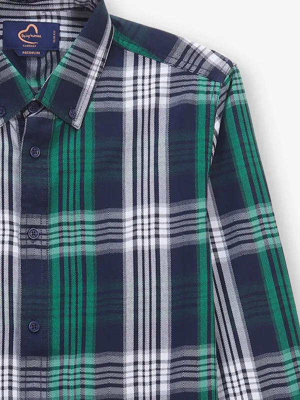 BEING HUMAN green and navy cotton checked shirt