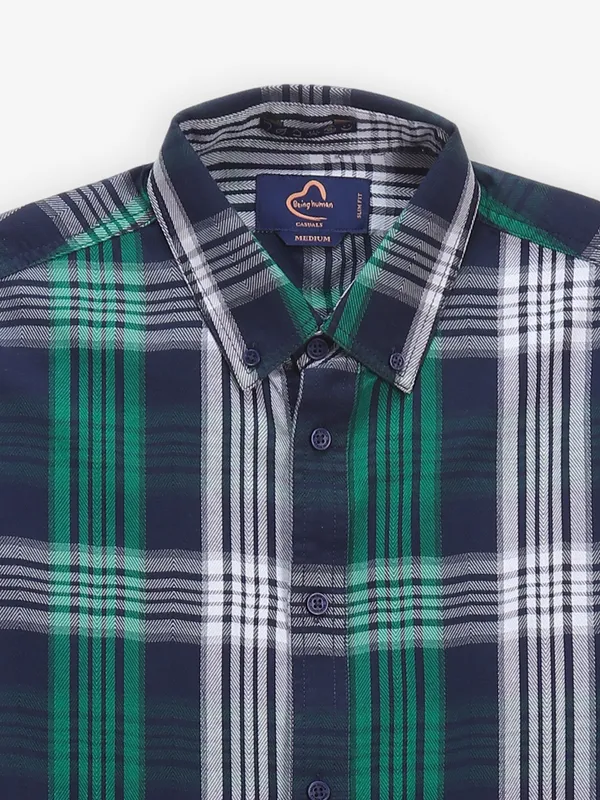 BEING HUMAN green and navy cotton checked shirt
