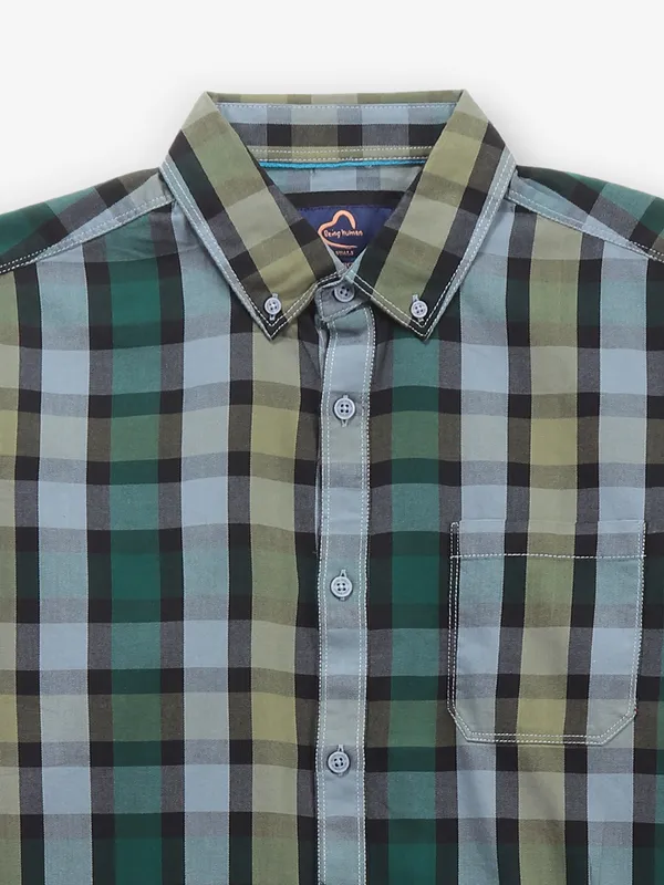BEING HUMAN green ckecks cotton shirt
