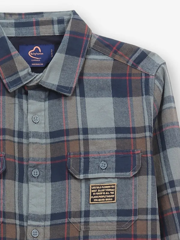 BEING HUMAN grey and blue check print shirt