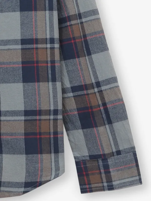BEING HUMAN grey and blue check print shirt