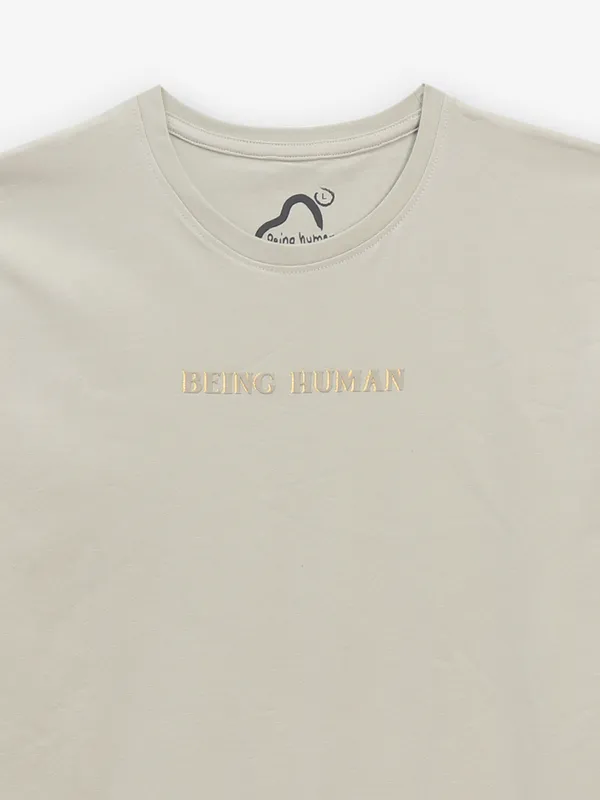 BEING HUMAN grey brand name cotton t-shirt for men