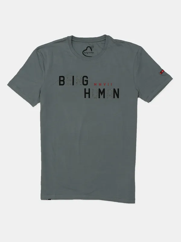 Being Human grey cotton slim fit printed t shirt