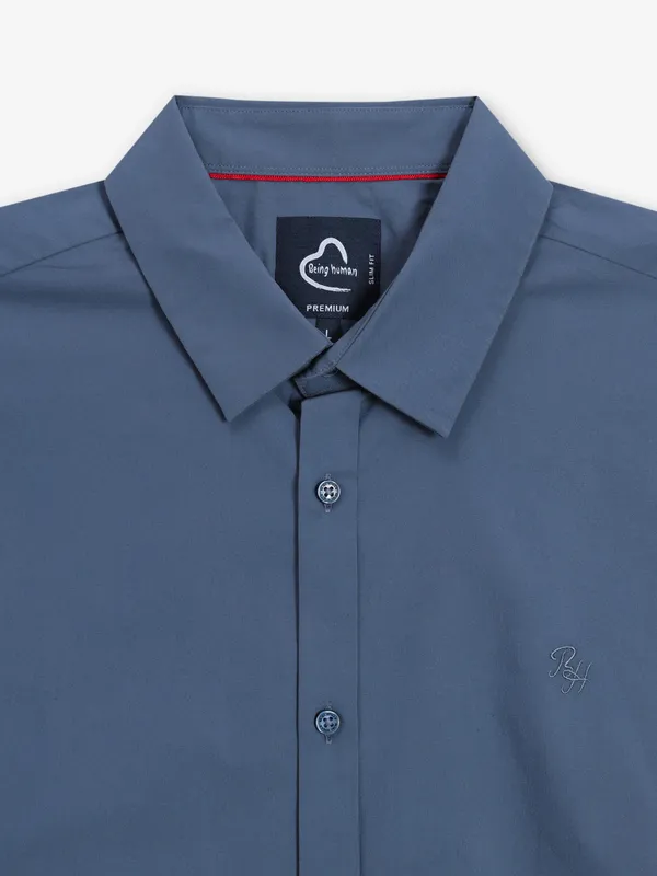 BEING HUMAN grey plain cotton shirt
