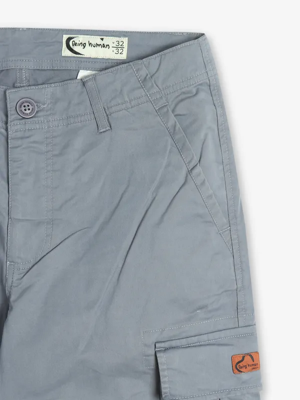 BEING HUMAN grey solid cargo jeans