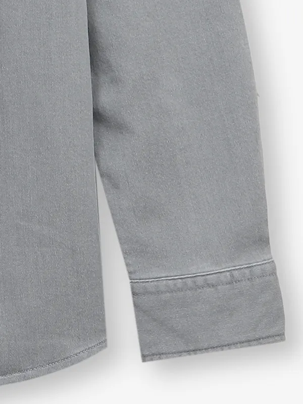 BEING HUMAN grey solid denim shirt