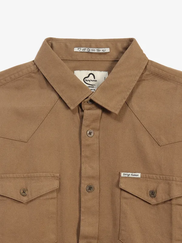 BEING HUMAN khaki cotton shirt