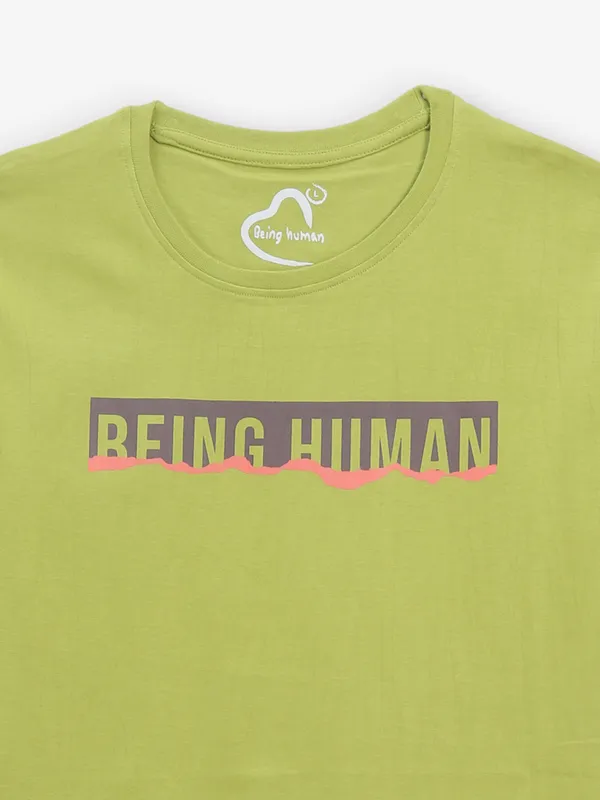 BEING HUMAN light green brand name cotton t-shirt