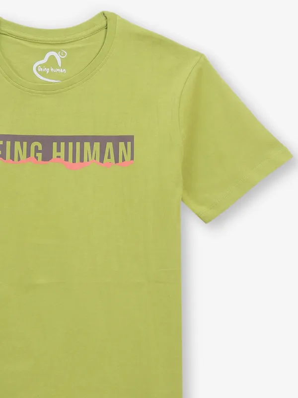 BEING HUMAN light green brand name cotton t-shirt