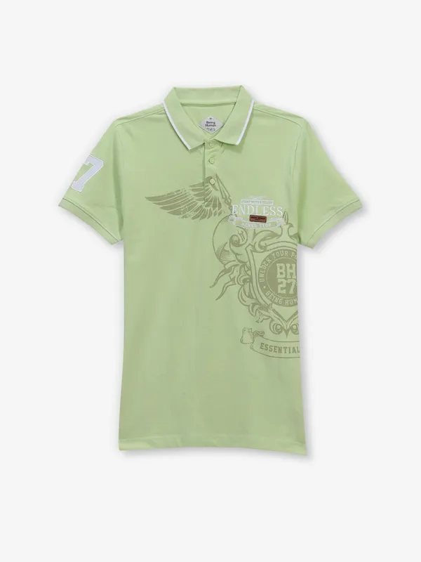 BEING HUMAN light green cotton t-shirt with print