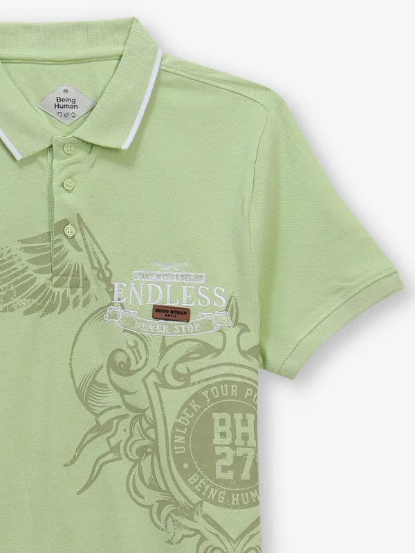 BEING HUMAN light green cotton t-shirt with print