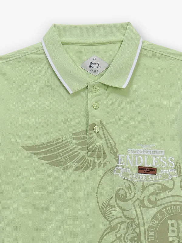 BEING HUMAN light green cotton t-shirt with print