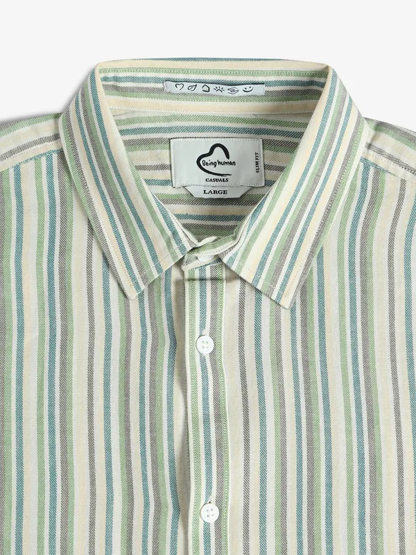 BEING HUMAN light green stripe shirt