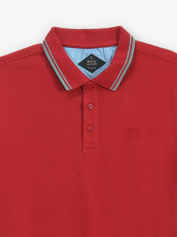 BEING HUMAN maroon cotton polo t-shirt