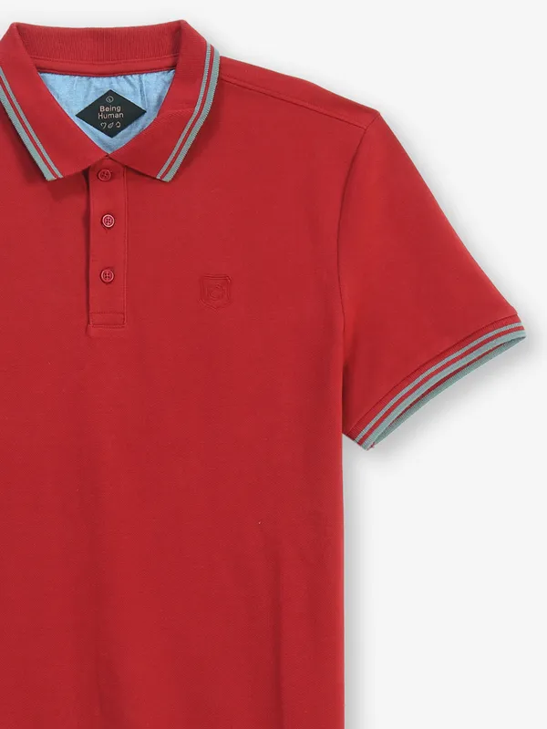 BEING HUMAN maroon cotton polo t-shirt