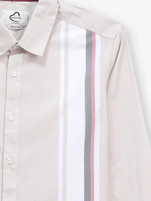 BEING HUMAN men cotton beige shirt