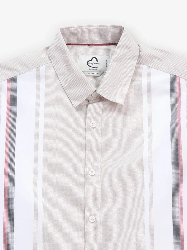 BEING HUMAN men cotton beige shirt
