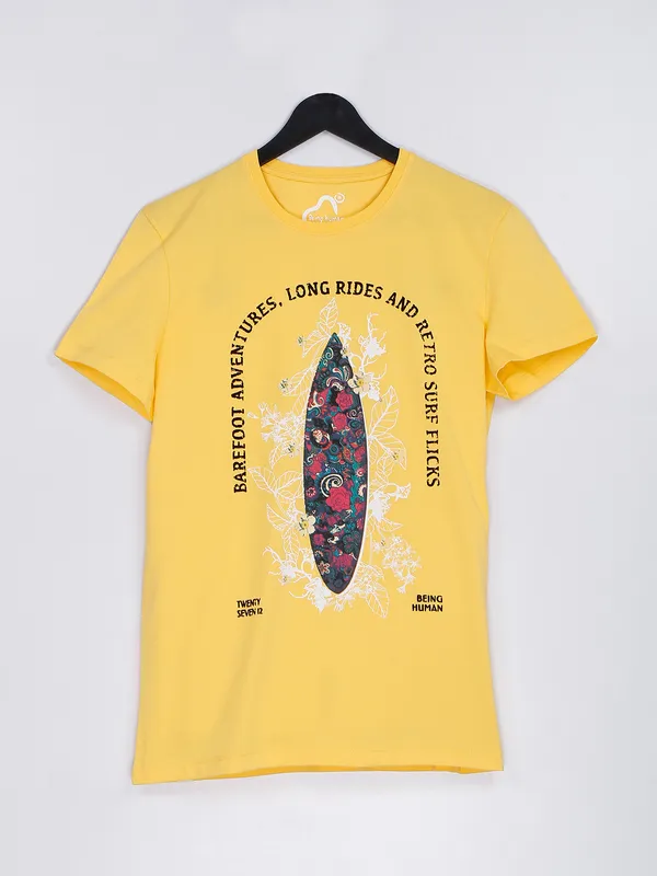 Being Human men cotton yellow t shirt