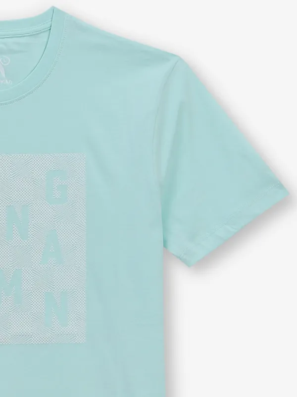 BEING HUMAN mint blue printed cotton t-shirt