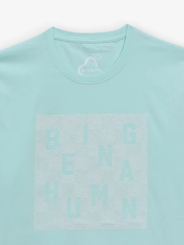 BEING HUMAN mint blue printed cotton t-shirt