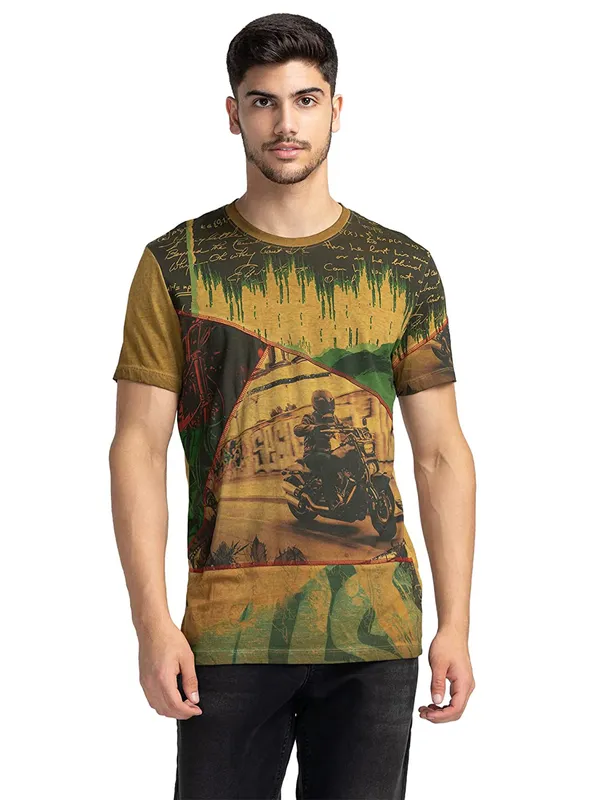Being Human mustard yellow printed t shirt