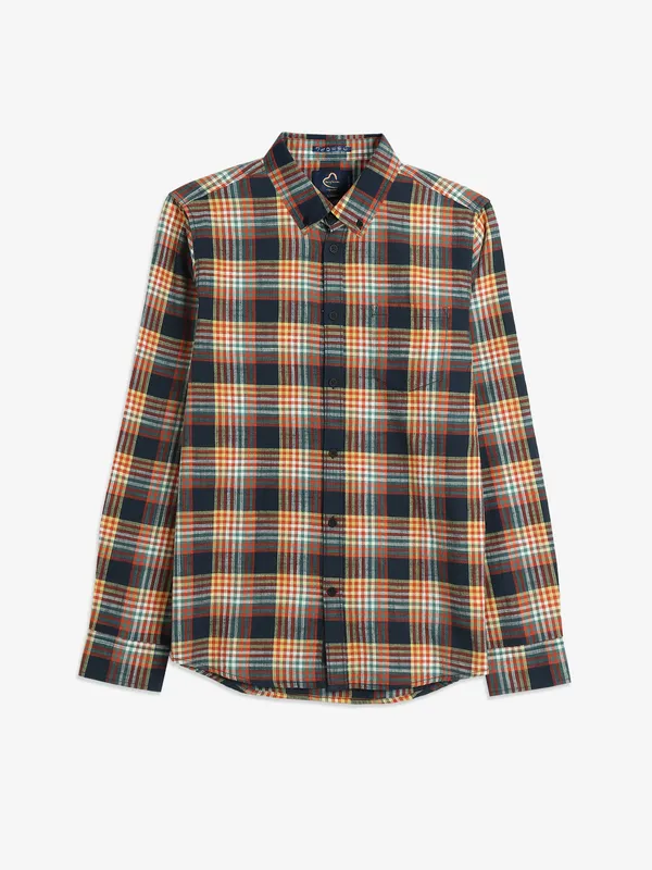 BEING HUMAN navy and orange cotton shirt