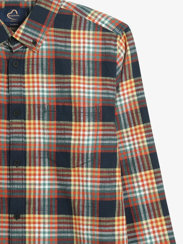 BEING HUMAN navy and orange cotton shirt