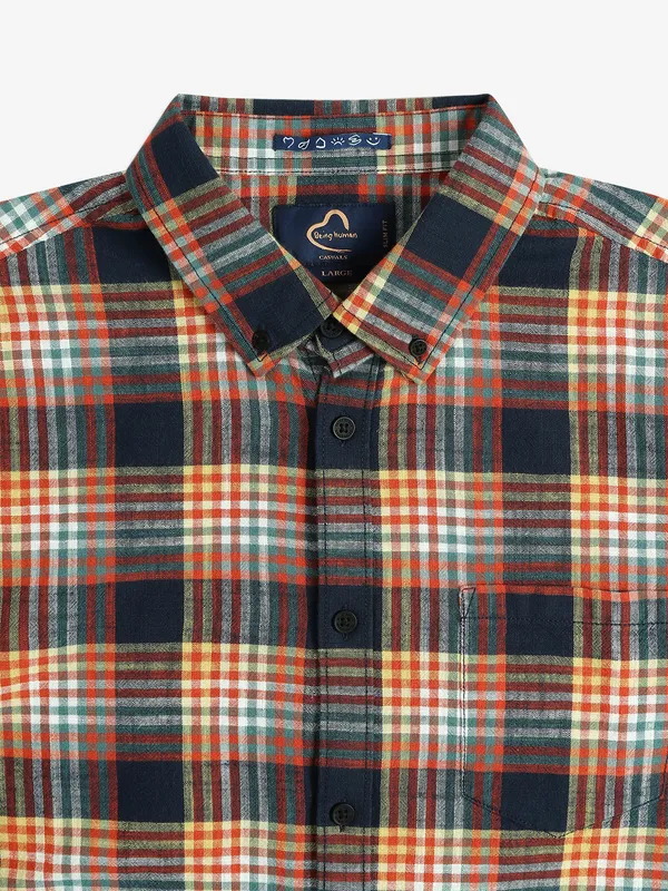BEING HUMAN navy and orange cotton shirt