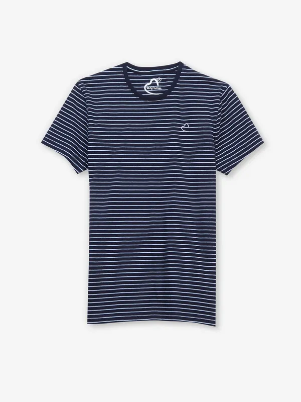 BEING HUMAN navy blue cotton t-shirt with stripe