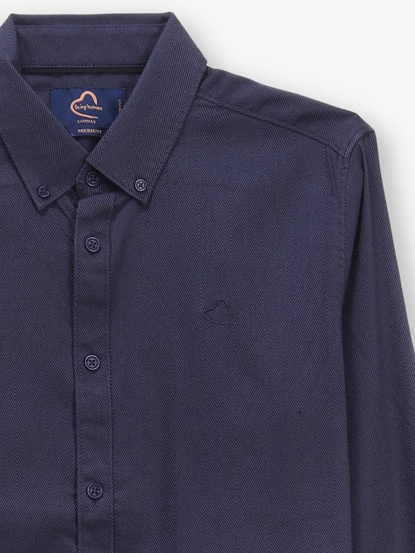 BEING HUMAN navy blue textured shirt