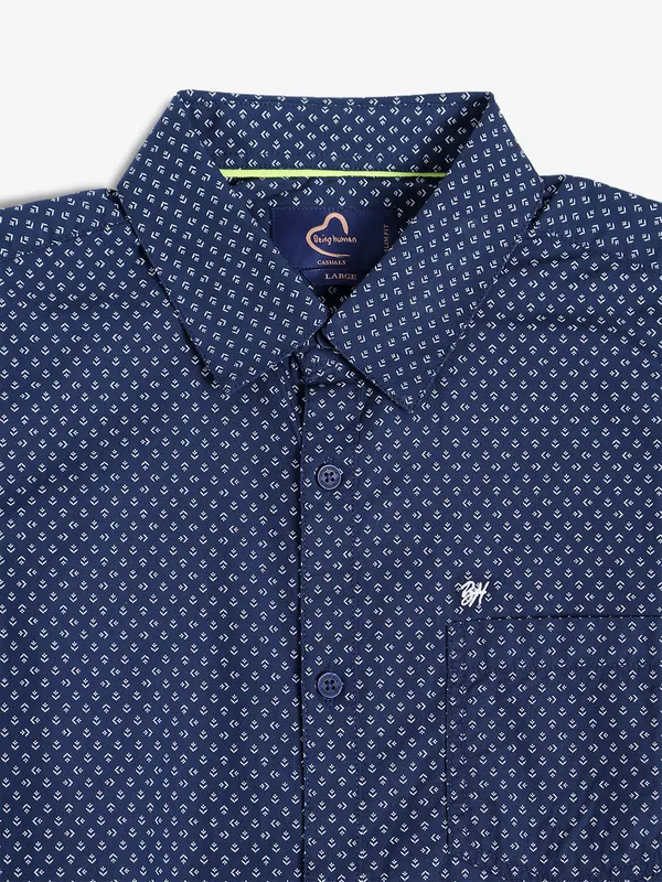 BEING HUMAN navy cotton printed shirt
