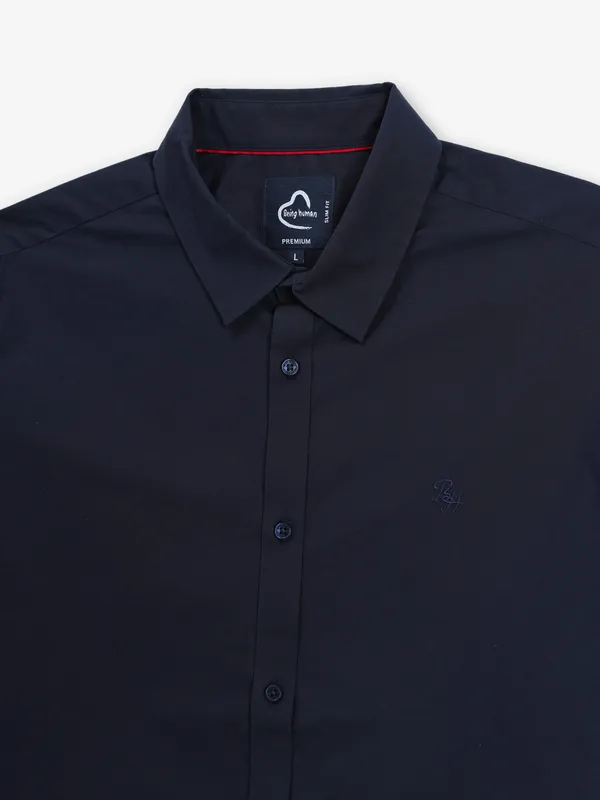 BEING HUMAN navy plain cotton shirt