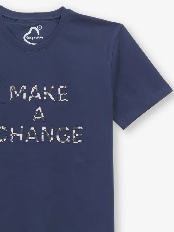 BEING HUMAN navy printed mens t-shirt