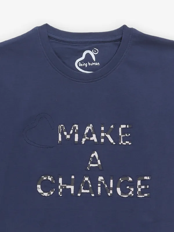 BEING HUMAN navy printed mens t-shirt