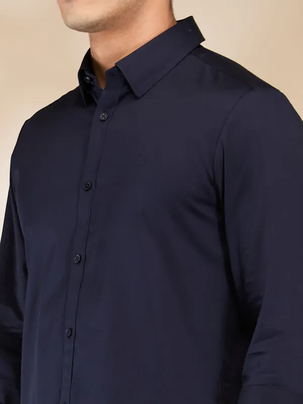 BEING HUMAN navy solid cotton shirt for men