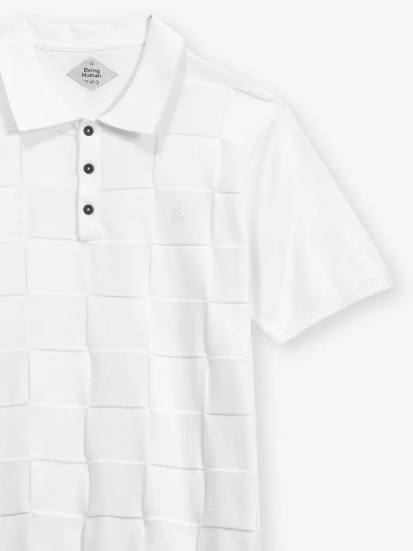 BEING HUMAN off-white texture polo t-shirt