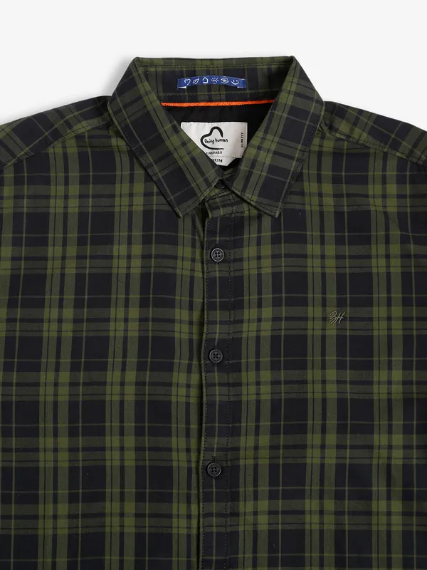 Being Human olive and black checks shirt