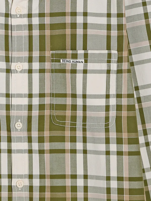 Being Human olive checks slim fit shirt